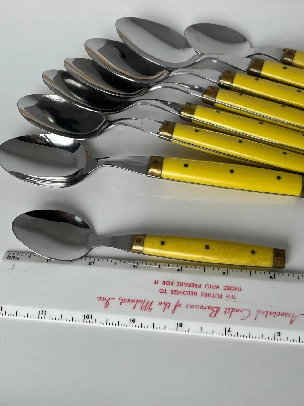 Vintage Bonniers France Yellow Handle Spoon Set MCM French Bistro Brass Flatware